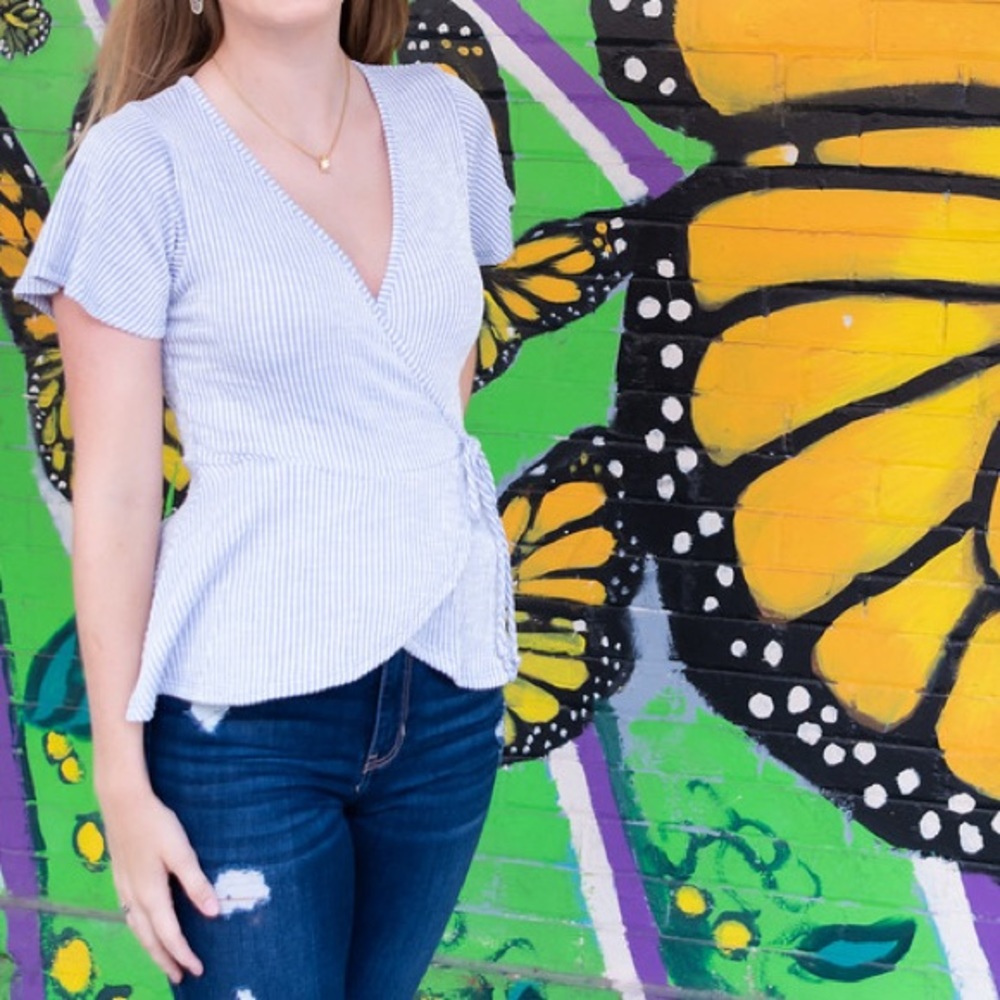Blue and white striped top